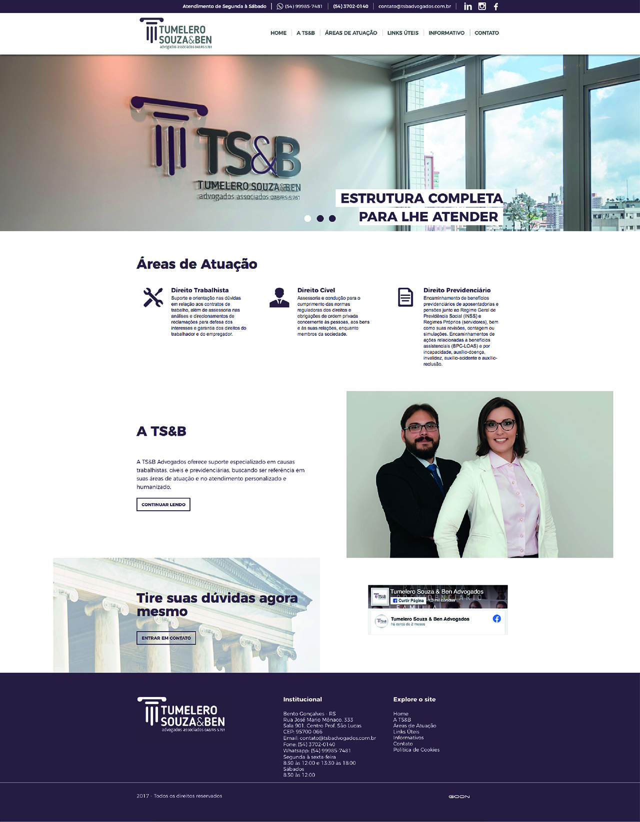 Layout TSB Advogados versão desktop